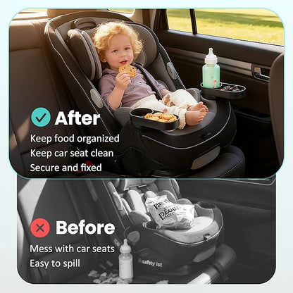 2-Packs Car Seat Snack Tray with Cup Holder for Safety 1st EverFit & Grow and Go | Maxi-COSI Pria | Cosco All-in-One Car Seat, Car Seat Cup Holder Accessory, Dishwasher Safe, Black (Model C6577&C6474)