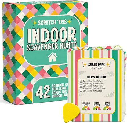 Scratch 'Ems Indoor Scavenger Hunt Cards with 42 Reusable Scratch Off Screen-Free Games for Kids, At-Home Scavenger Hunt Adventures for Rainy Days & Cold Days