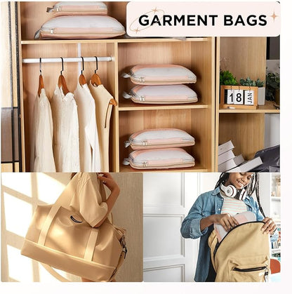 10 Set Compression Packing Cubes for Travel Gifts Mom Women,OlarHike Luggage Clothes Garment Bags for Travelers,Airplane/Cruise/Car Travel Essentials,Compressible Expandable Saver Space Bags(Beige)
