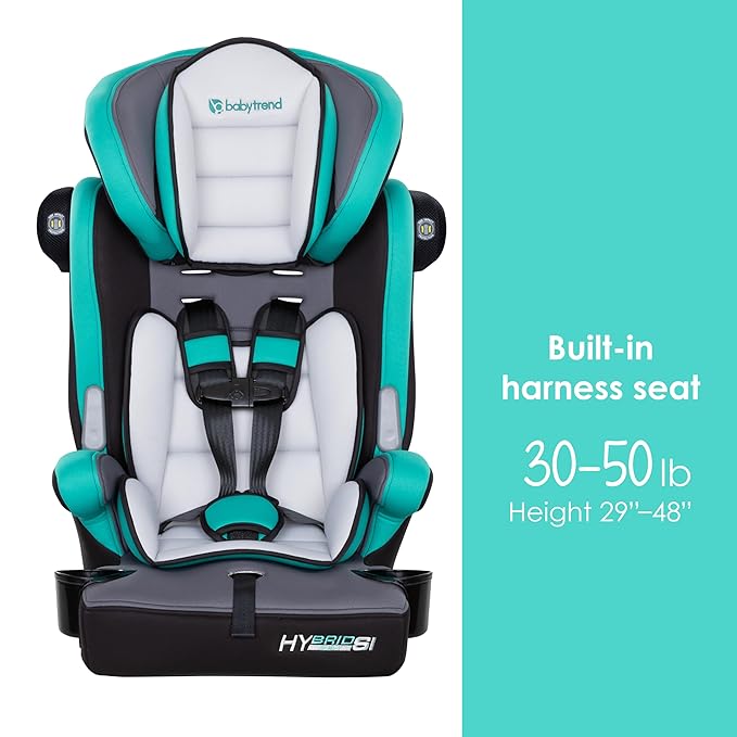 Baby Trend Hybrid SI 3-in-1 Combination Booster Seat, Hoboken Teal – Side-Impact Protection, 3-Stage Growth Design, Adjustable Headrest, Cushioned Comfort