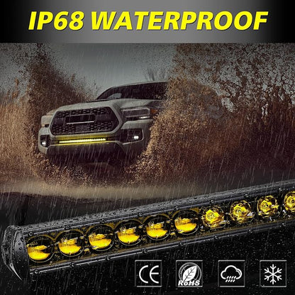30 Inch Amber Light Bar Kit, AKD Part OSRAM LED 168W Single Row Light Bar w/Wiring Harness Black Cover Spot Flood Combo Slim Bumper Roof Grille Yellow LED Lights for Trucks SUV UTV RZR Toyota Chevy