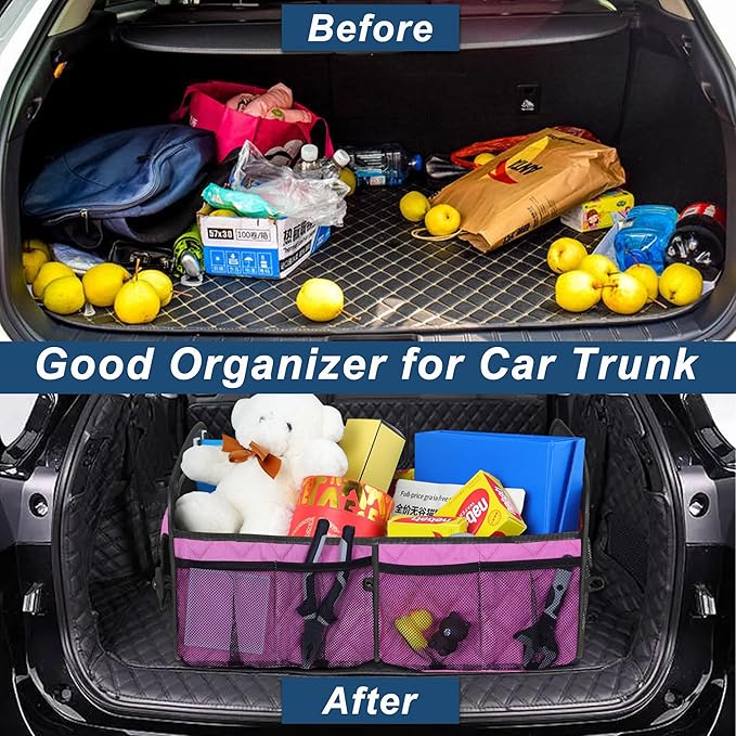Deosk Car Trunk Organizer for SUV, Car Organizers and Storage with Reinforced Handles, Car Accessories for Women/Men 50L Waterproof Polyester Trunk Organizer(Medium,Pink)