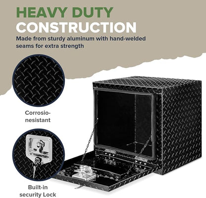 ARKSEN 18 x 17 x 18 Inch Underbody Tool Box, Heavy Duty Aluminum Diamond Plate Waterproof Square Storage Organizer Chest with T-Handle Lock & Keys for Pickup Truck, RV & Trailer – Black