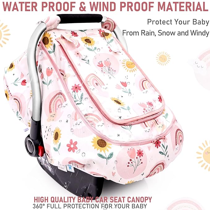 Waterproof Baby Car Seat Cover，YVMVDV Patented Cold Weather Carseat Cover for Babies,Infant Car Seat Cover Canopy for Boy Girls, Keeps Babies Warm and Cozy (Rainbow)