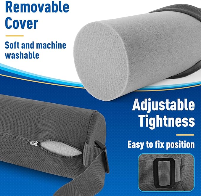 CushZone Lumbar Roll Support Pillow for Office Chair, Car, Gaming Chair, Memory Foam Back Cushion with Washable Cover for Relieving Back Pain & Improving Posture,Grey