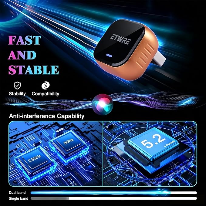 Wireless CarPlay Adapter 2026 for iPhone iOS 10+ – 98% Compatible with Factory Wired CarPlay 2016+, 2.4G/5G Dual Band, No App Required, Plug & Play Auto Reconnect