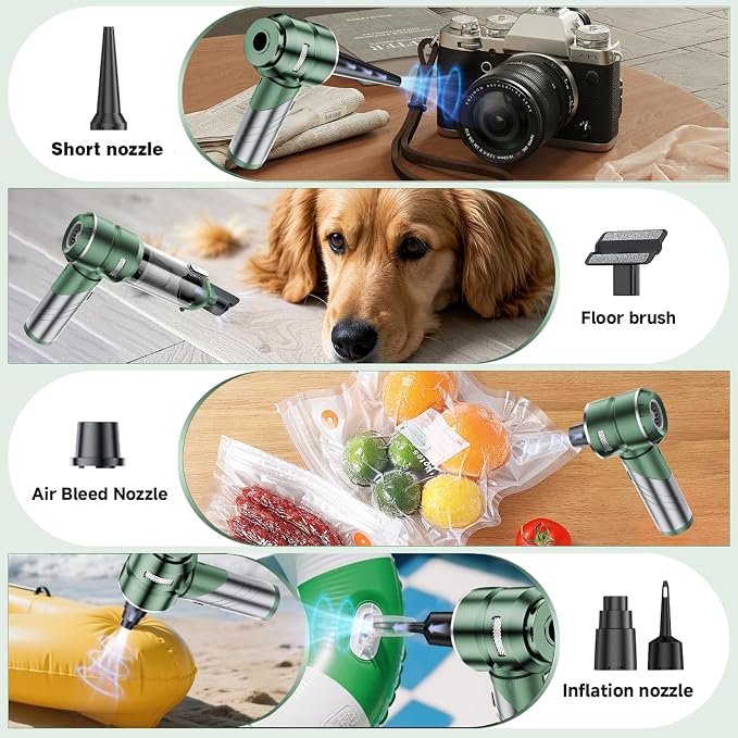 Car Vacuum Portable Cordless 22000PA High Power Handheld Mini Vacuum Cleaner Rechargeable Foldable with Brushless Motor Air Blower Duster Pump for Car Home Office Pet (Green)