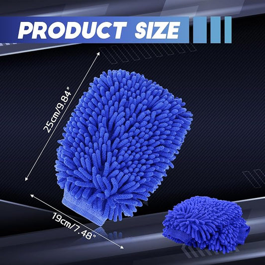wuyaoyao 2PCS Car Wash Mitt, 10.14"×7.12" Chenille Microfiber Car Wash Mitts, Scratch-Free & Lint-Free, Absorbent Double Sided Clean Glove for Cars Cleaning, Auto Cleaning Supplies (Dark Blue)