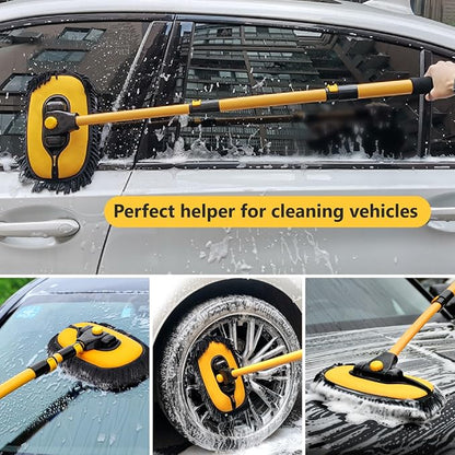 Car Wash Brush with Long Handle, 15°Curved Car Cleaning Brush with Replaceable Head Cover, Truck Washing Brushwith Telescopic Handle Wash Mop Kit 5PCS