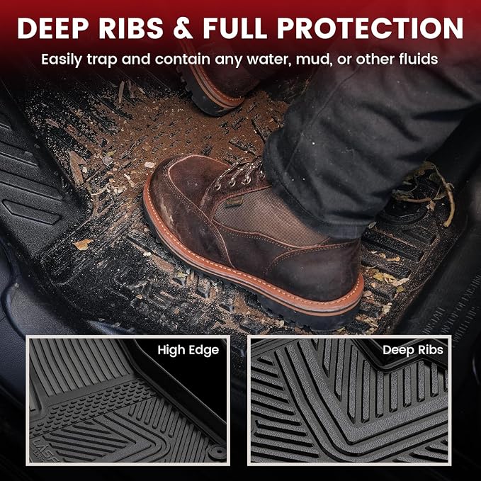 LASFIT Floor Mats for Rivian R1S 2022 2023 2024, All Weather Floor Liner TPE Custom Fit Car Mats for Rivian R1S 1st & 2nd & 3rd Row Rubber Mats, Black,Tasteless, Durable and Easy to Clean