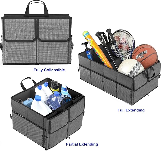EPAuto Foldable Car Trunk Organizer for SUV, 3-Compartment with Removable Divider, Dark Gray