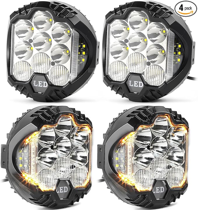 LIGBT 4PCS 7 Inch Amber Round LED Offroad Lights 90W Amber Yellow Off Road Light Fog Lights Driving lightsWaterproof Light Pods for Pickup Trucks 4x4 SUV ATV UTV