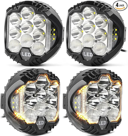 LIGBT 4PCS 7 Inch Amber Round LED Offroad Lights 90W Amber Yellow Off Road Light Fog Lights Driving lightsWaterproof Light Pods for Pickup Trucks 4x4 SUV ATV UTV