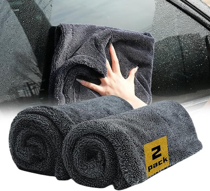 2-Pack Double-Twist Pile Microfiber Towels for Cars 1300 GSM Car Drying Towels (23.62" x 15.75") Ultra Absorbent Microfiber Towel, Streak-Free & Scratch-Free Car Cleaning Supplies with Edgeless Design