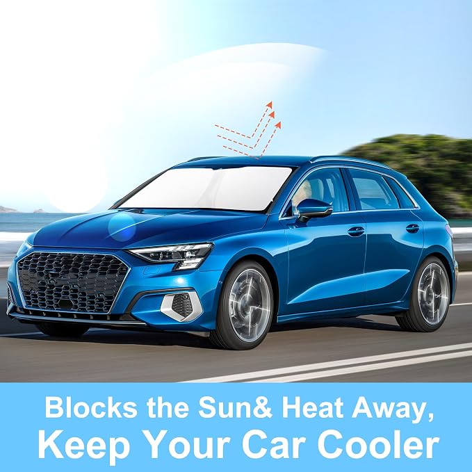 TINGLU Sun Shade for Audi A3 2014-2020 Accessories Windshield Sun Shade Window Shade UV Rays Protection Sun Visor Cover with Steering Wheel Sunshade Storage Bag