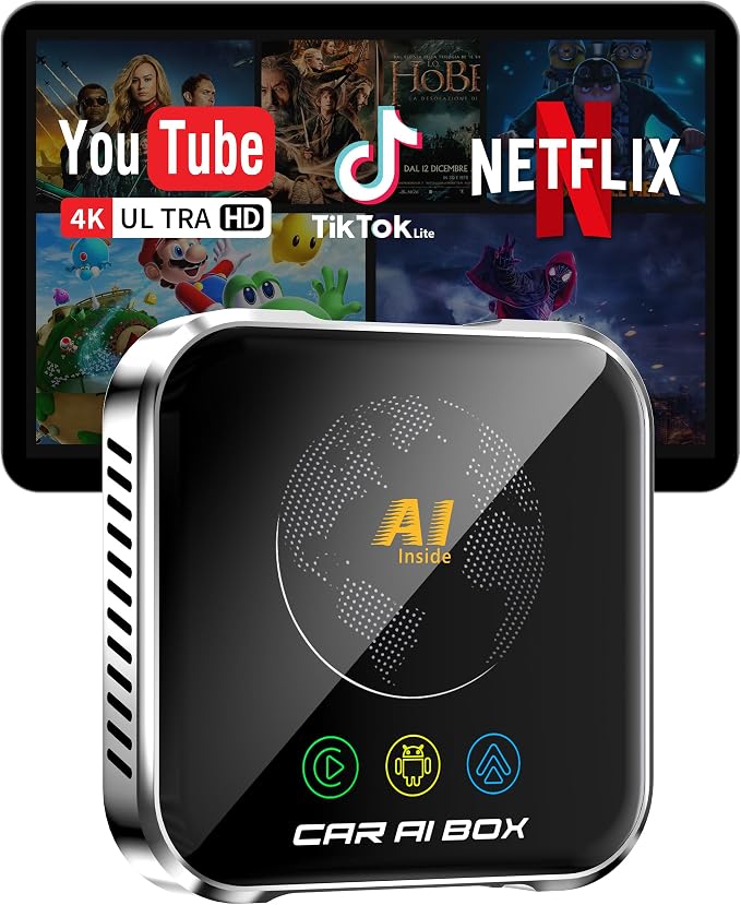 Magic AI Box Wireless CarPlay Adapter, Fast Car Video Box Plug & Play, Easy Setup, Supports Netflix/YouTube/TF Card Streaming Equalizers and More for OEM Wired CarPlay/Android Auto Cars(Smoky Gray)