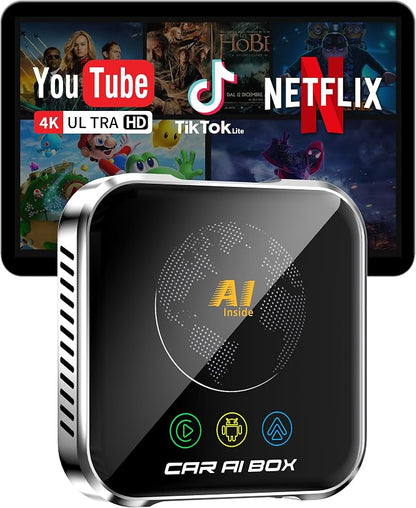 Magic AI Box Wireless CarPlay Adapter, Fast Car Video Box Plug & Play, Easy Setup, Supports Netflix/YouTube/TF Card Streaming Equalizers and More for OEM Wired CarPlay/Android Auto Cars(Smoky Gray)