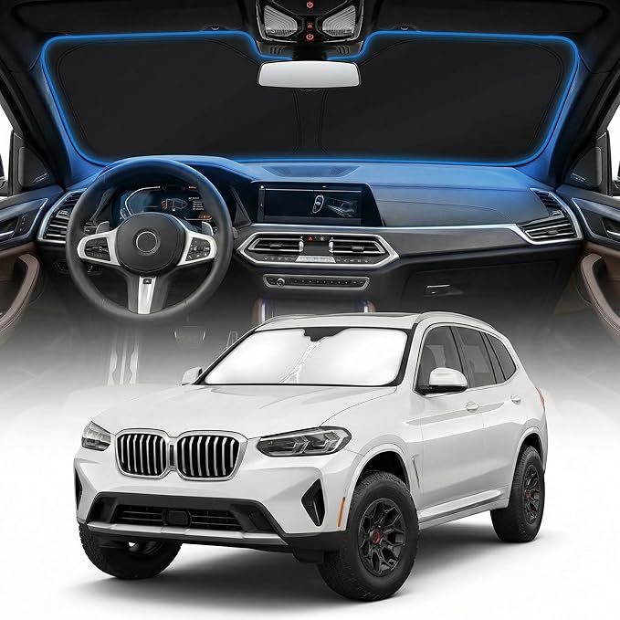 for BMW X5 Sun Shade Windshield Cover - Custom Fit X5 Accessories 2019-2025 2026 Sunshade Foldable UV Protection & Heat Shield Sun Visor Accessories