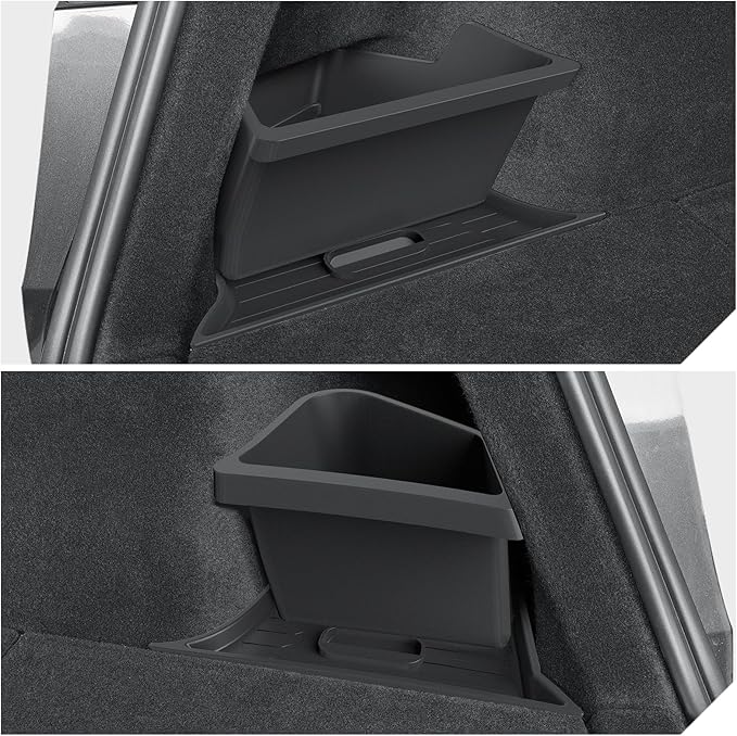 LUCKEASY 2PCS Trunk Corner Up Storage Box for Tesla Model Y Juniper Standard/Premium/Performance 2025 2026 Need Lid Under Box Trunk Storage Bins for Model Y Juniper Accessories TPE Black