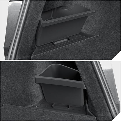 LUCKEASY 2PCS Trunk Corner Up Storage Box for Tesla Model Y Juniper Standard/Premium/Performance 2025 2026 Need Lid Under Box Trunk Storage Bins for Model Y Juniper Accessories TPE Black