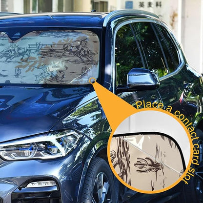 West Cactus Cowboy Windshield Sun Shade for Car Auto SUV Truck Foldable Front Window Sunshade Sun Visor Protector Block UV Rays Reflect Heat, 55" x 28"