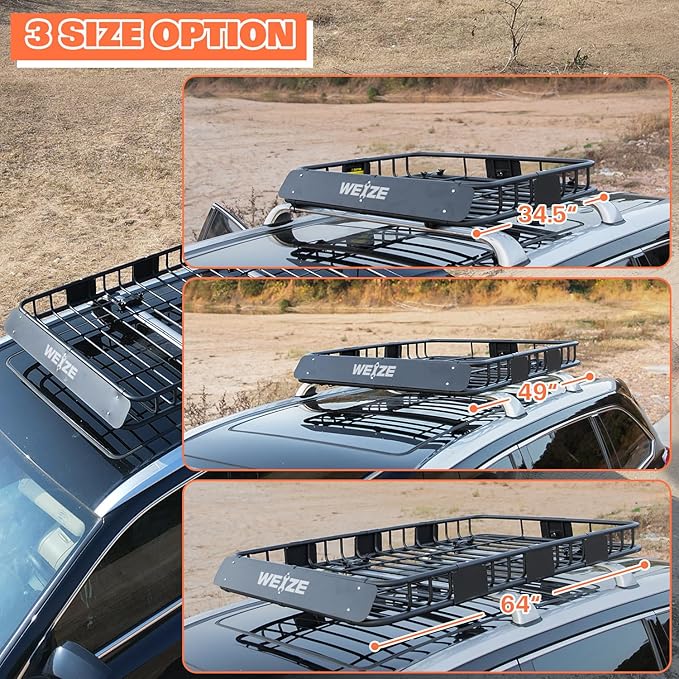 WEIZE Heavy Duty 64"x 39" Roof Rack, Rooftop Cargo Carrier Basket with Waterproof Bag, Tie Down Strap & Net, Car Top Luggage Holder for SUV, 150lb Capacity, Steel Construction