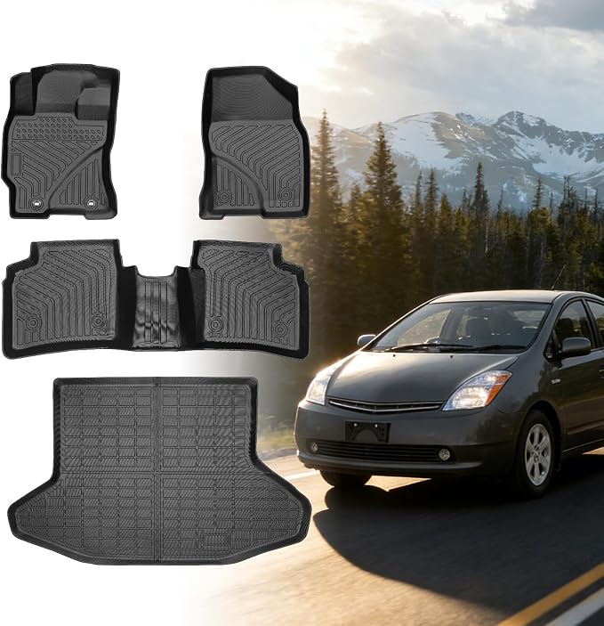 Floor Mats for Toyota Prius 2004-2007 2008 2009, Custom Fit for 2nd Gen Prius, TPE Non-Slip Waterproof Front & 2nd Row & Cargo Liner Car Accessories
