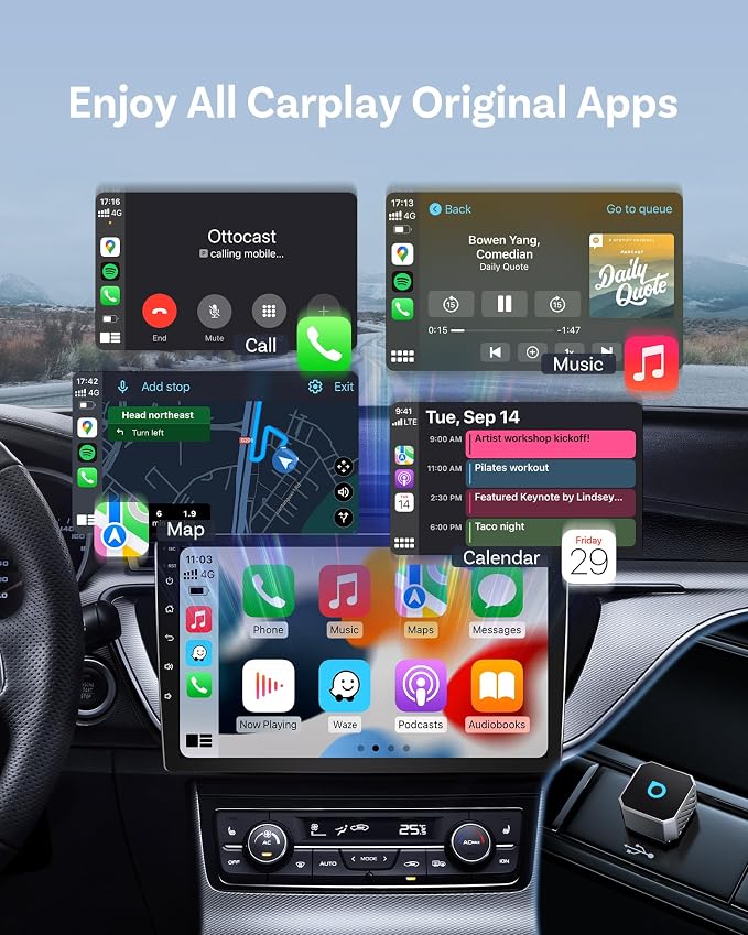 OTTOCAST Mini Pot 2025 2-in-1 Wireless CarPlay & Android Auto 2-in-1 Adapter, Plug & Play, 5GHz WiFi, Auto Connect for iPhone & Android, Fits 98%+ OEM Wired CarPlay Cars