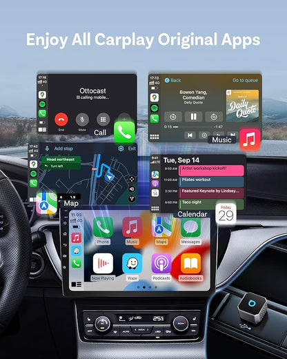OTTOCAST Mini Pot 2025 2-in-1 Wireless CarPlay & Android Auto 2-in-1 Adapter, Plug & Play, 5GHz WiFi, Auto Connect for iPhone & Android, Fits 98%+ OEM Wired CarPlay Cars