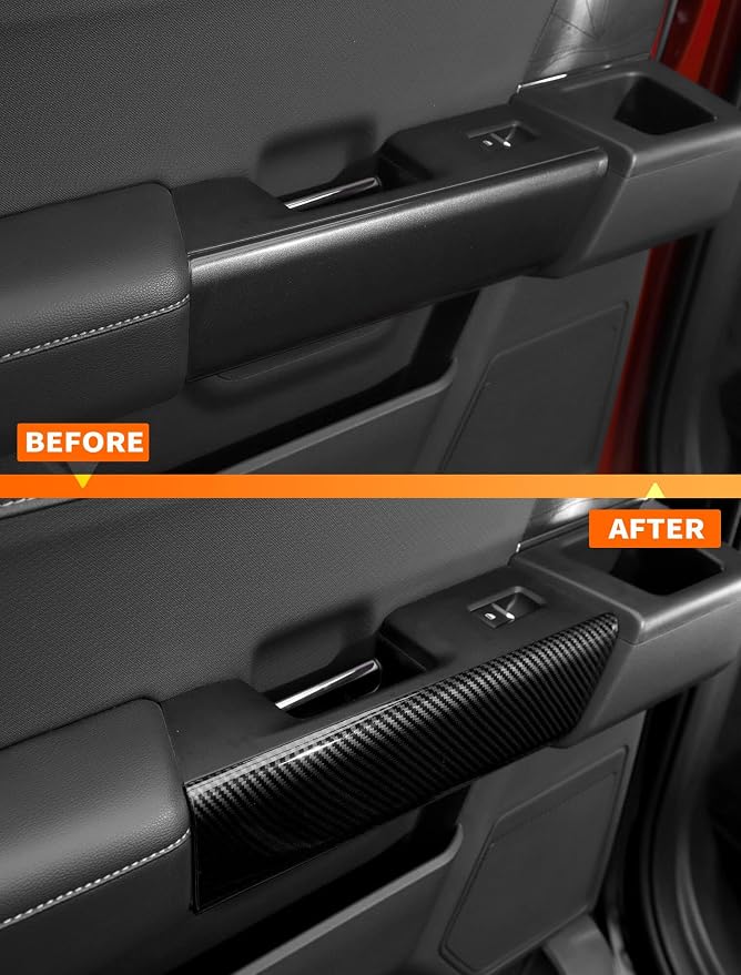 Savadicar Carbon Fiber Interior Accessories - Rear Door Handles Trim Cover for Ford F150 (2021-present) - Premium Texture Interior Decor Upgrade Kit, 2-Piece Set