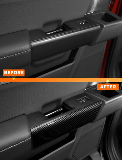 Savadicar Carbon Fiber Interior Accessories - Rear Door Handles Trim Cover for Ford F150 (2021-present) - Premium Texture Interior Decor Upgrade Kit, 2-Piece Set