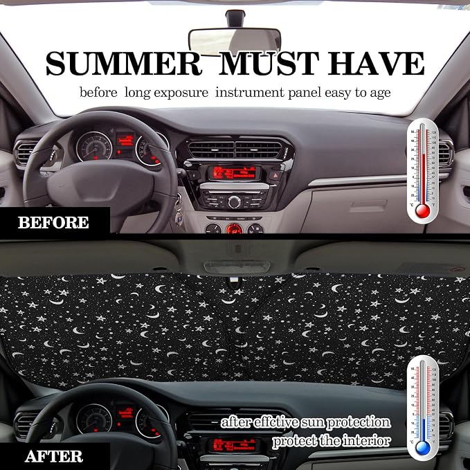 Woanger Windshield Sun Shade Foldable Car Front Window Covers for Car Accessories Sun Heat UV Rays Visor Protector Protection for Universal Cars SUV Truck (Starry Night)