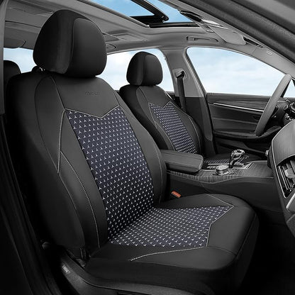 Coverado Front Seat Covers, Breathable Mesh & Leather Car Seat Protectors, Black Driver Seat Cover, Car Seat Cushions, Universal Automotive Seat Covers Fit for Most Sedans SUV Truck, Black