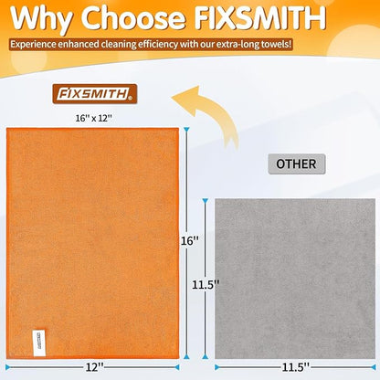FIXSMITH Microfiber Cleaning Cloth -Pack of 50, Highly Absorbent Cleaning Rags(Grey&Orange), 16"X12" All Purpose Cleaning Towels for Housekeeping, Kitchen, Car, Reusable Microfiber Towels