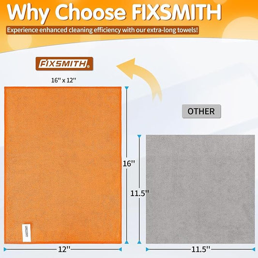 FIXSMITH Microfiber Cleaning Cloth -Pack of 50, Highly Absorbent Cleaning Rags(Grey&Orange), 16"X12" All Purpose Cleaning Towels for Housekeeping, Kitchen, Car, Reusable Microfiber Towels