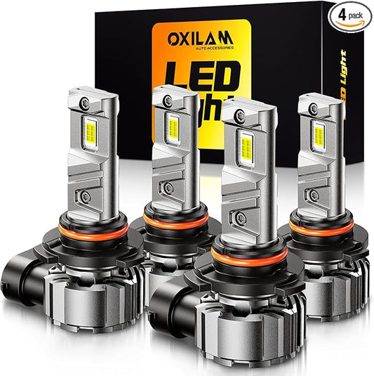 OXILAM 9005 9006 LED Light Bulb, 12X Brighter 6500K Cool White, Anti-Flicker, 60,000Hrs Lifespan, HB3 HB4 LED Light Compatible with Cars Trucks SUVs, Pack of 4