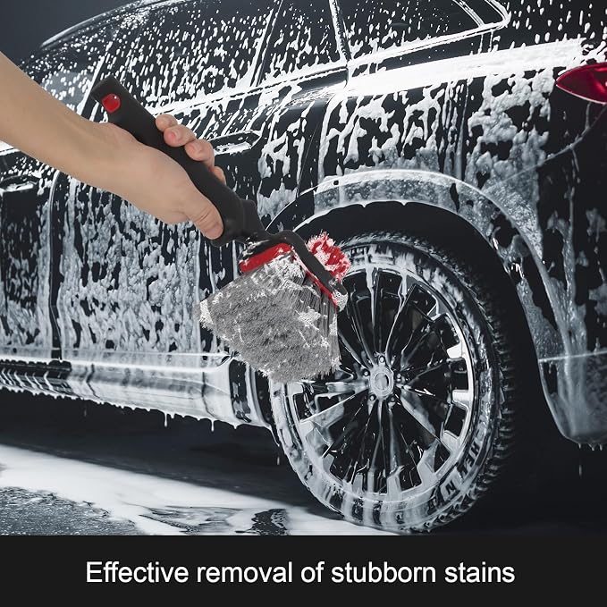 Wheel and Tire Brush for Cleaning Wheels, Tires and Rims, Car Wash Wheel Well Brush, Soft & Stiff Bristle Double Head Car Detailing Tire Scrub Cleaner Brushes