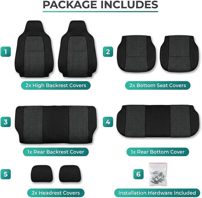 FH Group Car Seat Covers Classic Cloth Seat Covers Full Set with Gift – Universal Fit for Cars Trucks & SUVs (Black) FB102114