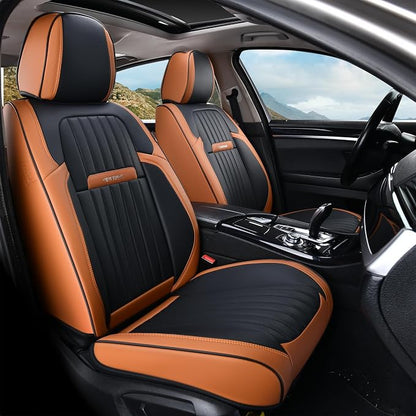 Coverado Car Seat Covers Front, Seat Covers for Cars, Waterproof Car Seat Cushions, 2-Pack Leather Carseat Seat Protectors, Universal Seat Covers Fit for Most Sedans SUV Pick-up Trucks(Brown&Black)