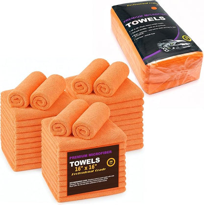 Orange Large Microfiber Cleaning Towels, 36-Pack Dual-Sided Ultra Soft Plush Washcloth, Professional Grade Premium Microfiber Detailing Cloths, Car, Household and Commercial (Orange, 16" x 16")