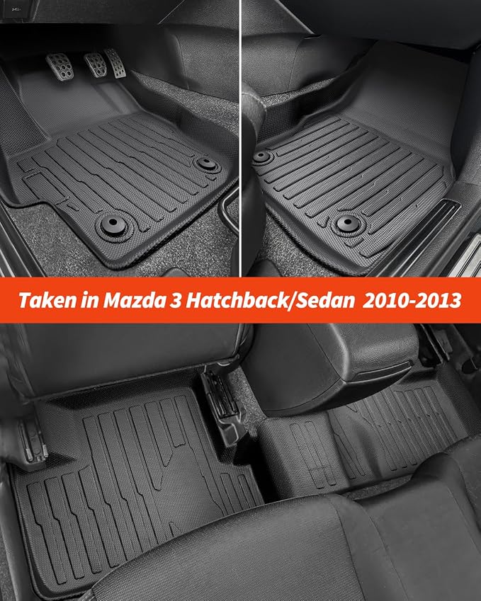 for Mazda 3 Floor Mats 2013 2012 2011 2010, Full Set TPE for Mazda 3 Hatchback/Sedan All Weather Floor Liners Car Rubber Carpet Interior Accessories 2010-2013,3Pcs Black