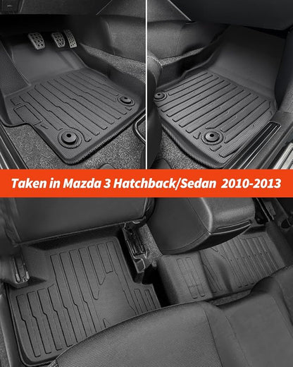 for Mazda 3 Floor Mats 2013 2012 2011 2010, Full Set TPE for Mazda 3 Hatchback/Sedan All Weather Floor Liners Car Rubber Carpet Interior Accessories 2010-2013,3Pcs Black