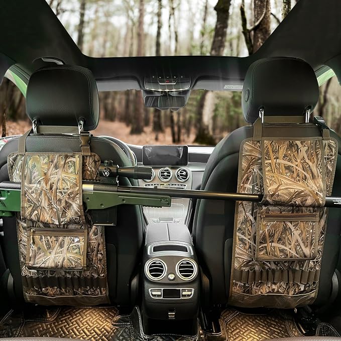MYDAYS 2 Pack Tactical Seat Back Gun Rack, Camo Front Seat Organizer With Molle Panel Vehicle Holder for Hunting Rifles/Shotguns (Camo2)