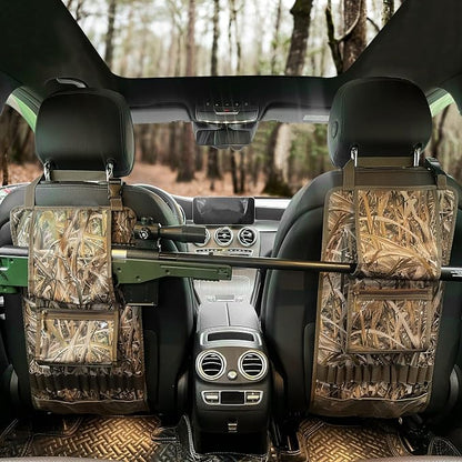 MYDAYS 2 Pack Tactical Seat Back Gun Rack, Camo Front Seat Organizer With Molle Panel Vehicle Holder for Hunting Rifles/Shotguns (Camo2)