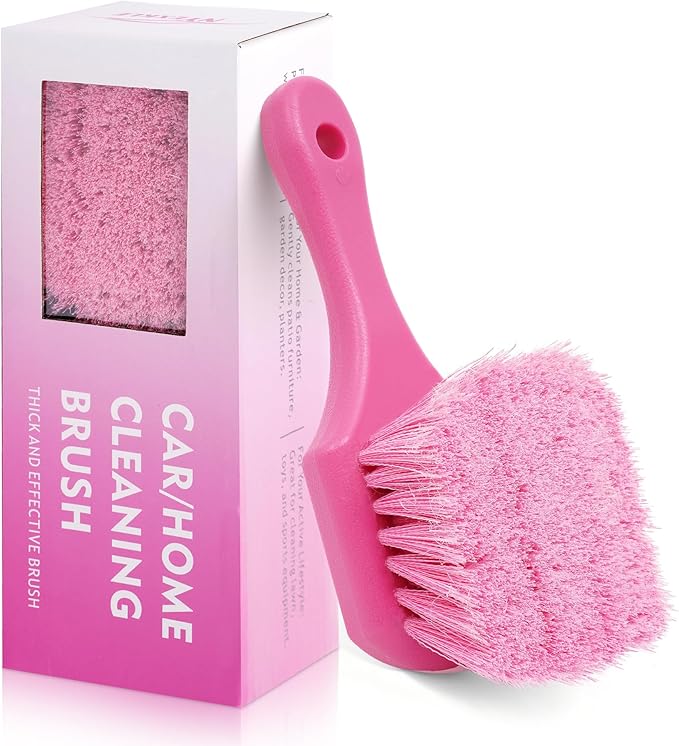 Pink Tire Brush for Women – 8.2" Soft Flagged-Tip Tire Cleaning Brush, Gentle on Wheels & Rims, Cars, Trucks & Motorcycles