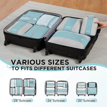 OlarHike 8 Set Compression Packing Cubes for Travel Essentials,Compressible Expandable Space Saver Bags for Organizing Clothes,Luggage Suitcase Garment Bags with Over 1000 pcs Mesh Holes(Blue Gray)