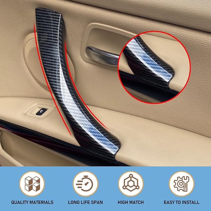 Compatible with BMW 3 Series Door Handle Replacement E90/E91/E92/E93 2004-2011,6PCS Left Right Passenger Interior Door Pull Handle for 318i,320i,323i,325i,328i,330i,335i(Carbon Fiber Pattern)