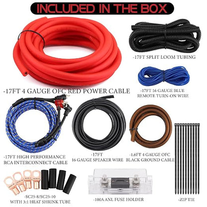 4 Gauge OFC AMP Wire Kit 2000 Watt Car Subwoofer Wiring Install kit for Amplifier Power,Radio and Speakers