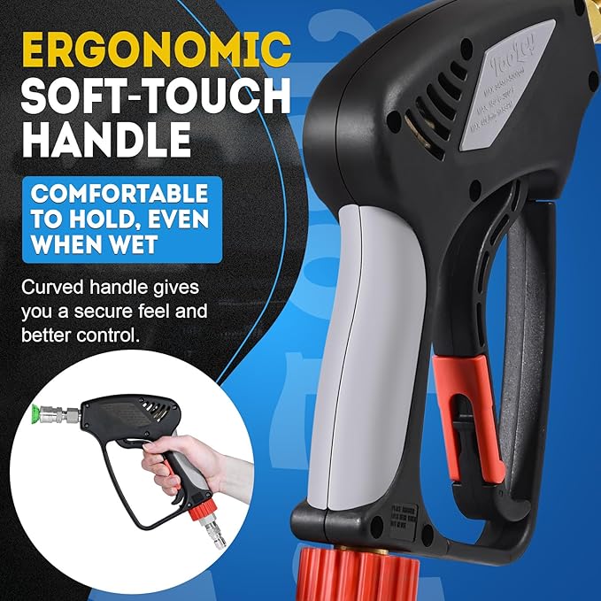 TOOLCY Pro Short Pressure Washer Gun 5000 PSI with Swivel, 304 Stainless Steel 3/8" Quick Connect Inlet, High Pressure Washer Gun with 1/4" Quick Connect, Includes 3/8" QC to M22-14mm Adapter
