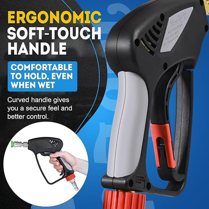 TOOLCY Pro Short Pressure Washer Gun 5000 PSI with Swivel, 304 Stainless Steel 3/8" Quick Connect Inlet, High Pressure Washer Gun with 1/4" Quick Connect, Includes 3/8" QC to M22-14mm Adapter